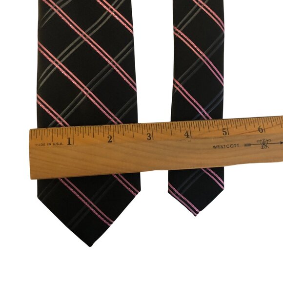 J Ferrar Tie Black Pink Gray Plaid Mens Necktie Office Work Formal Dad Gift - Picture 3 of 7
